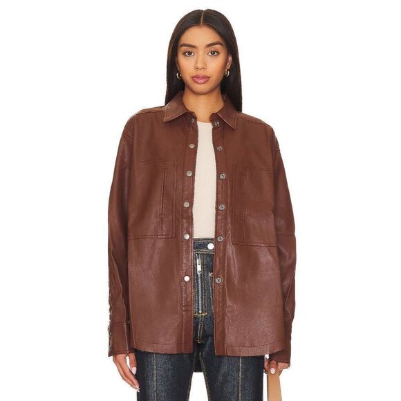 Free People Jackets & Blazers - Free People Easy Rider Faux Leather Shirt Jacket Womens Small Brown Desert Topaz